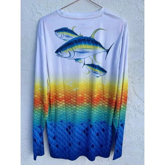 KOBALT 1 Mens Long Sleeve Sun Protection Dolphin Fishing T Shirt Multi L MT08 - Picture 4 of 11